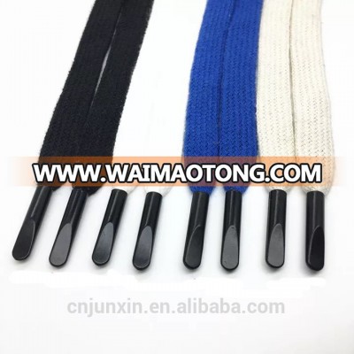 Chinese Manufacturer Wholesale Braided Colored Flat Cotton Rope with plastic tip for garment accessory